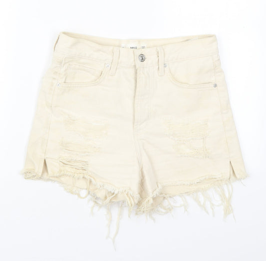 MNG Womens Beige  Cotton Cut-Off Shorts Size 6  Regular Button
