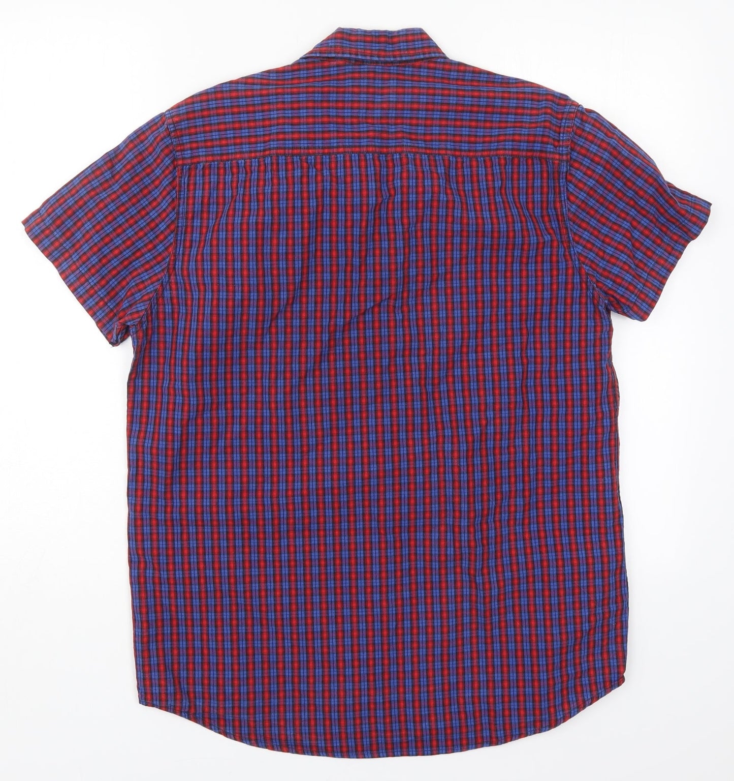 Cedar Wood State Mens Blue Check Cotton  Button-Up Size M Collared Button - Red