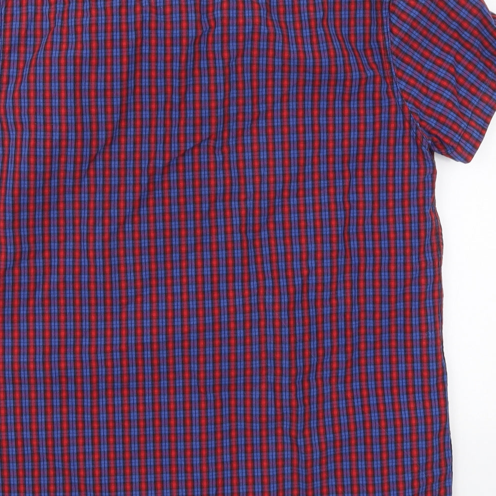 Cedar Wood State Mens Blue Check Cotton  Button-Up Size M Collared Button - Red