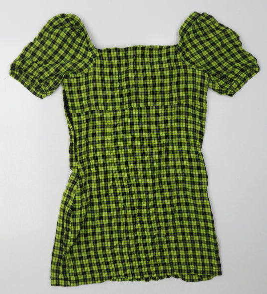 Noisy may Womens Yellow Check Cotton Bodycon  Size L  Off the Shoulder Pullover