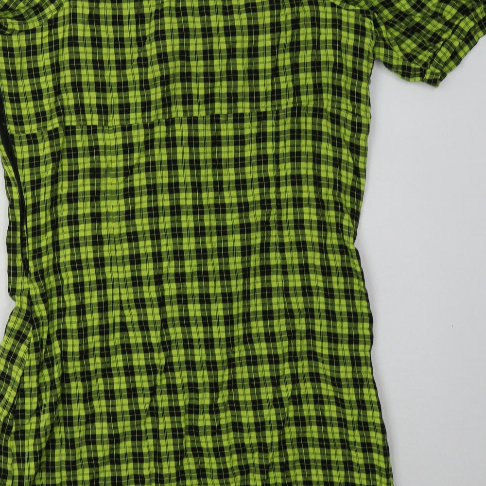 Noisy may Womens Yellow Check Cotton Bodycon  Size L  Off the Shoulder Pullover