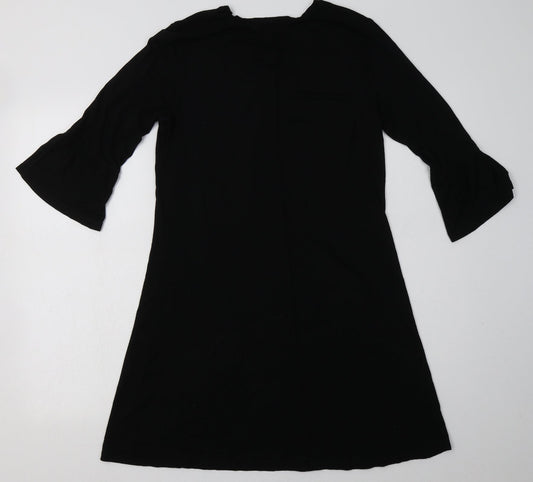 Matalan Womens Black Floral Viscose A-Line  Size 10  V-Neck Pullover