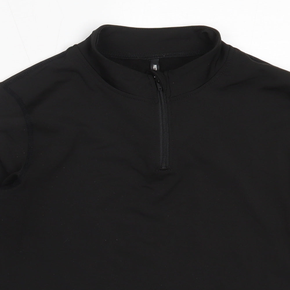 PRETTYLITTLETHING Womens Black  Polyester Henley Sweatshirt Size M