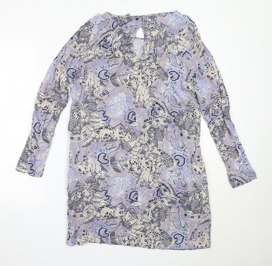 Vera Moda Womens Purple Geometric Viscose Shift  Size L  Round Neck
