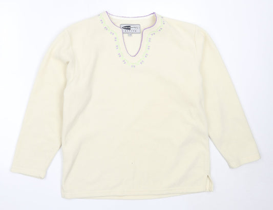 Neutral Territory Womens Ivory V-Neck  Polyester Pullover Jumper Size S