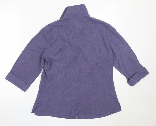 BM Womens Purple  Polyester Basic Button-Up Size 12 Collared