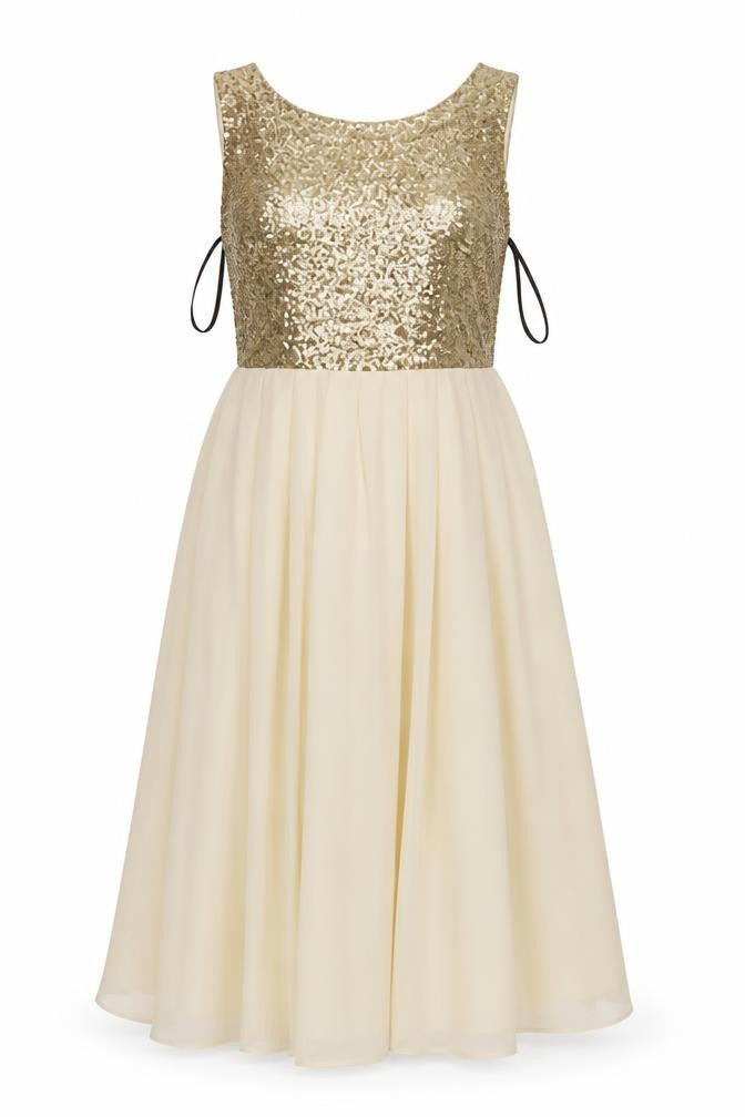 TFNC Womens Gold  Polyester Fit & Flare  Size XS  Round Neck