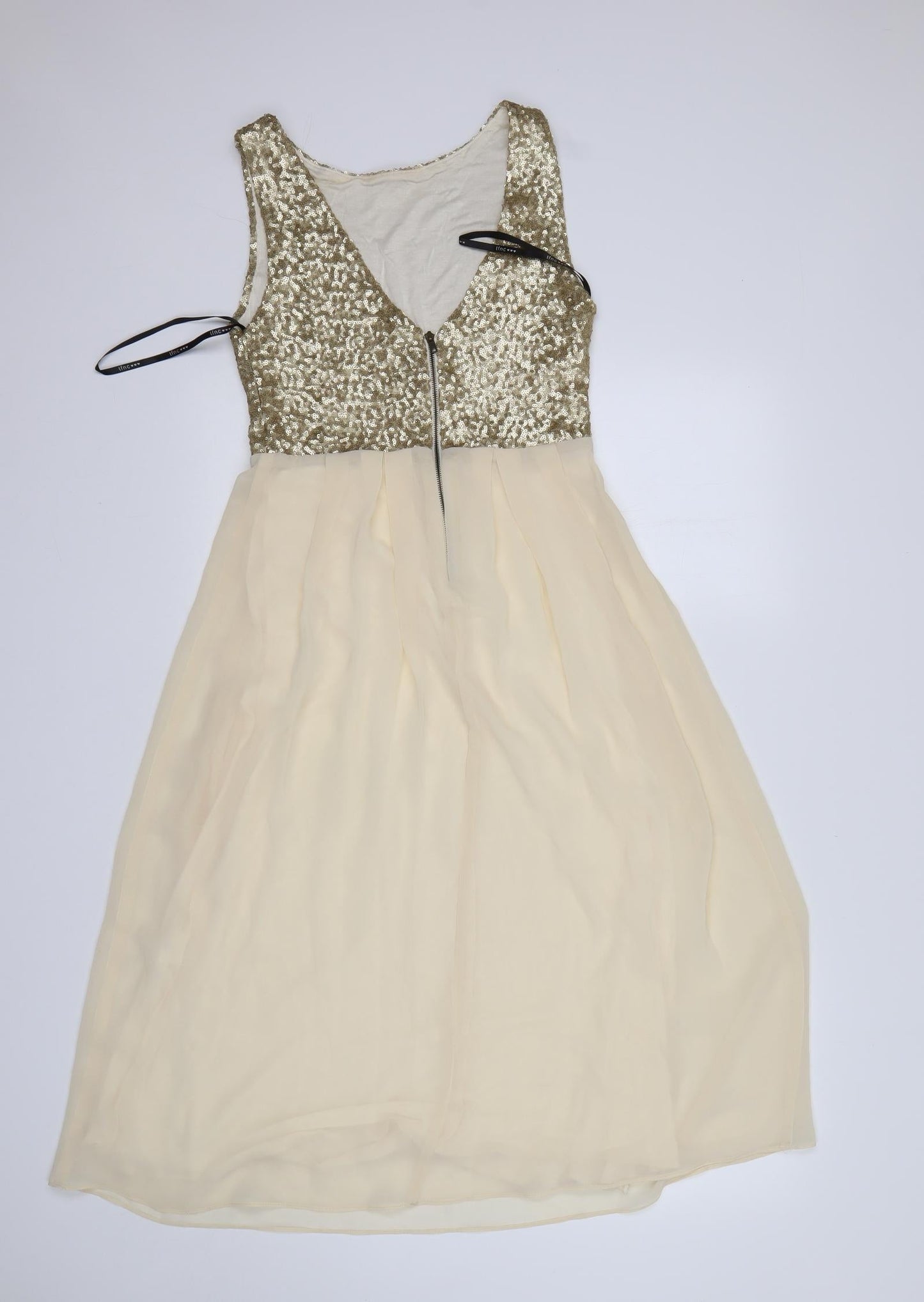 TFNC Womens Gold  Polyester Fit & Flare  Size XS  Round Neck