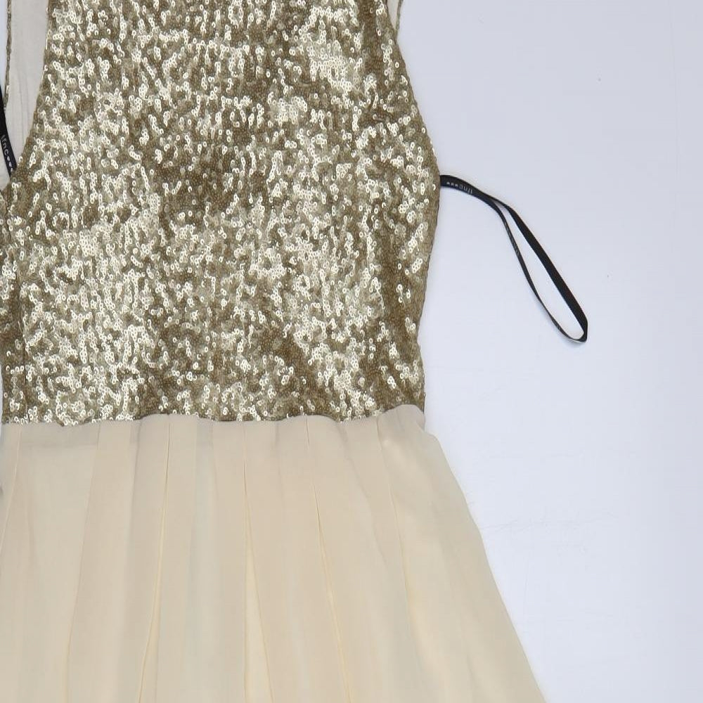 TFNC Womens Gold  Polyester Fit & Flare  Size XS  Round Neck