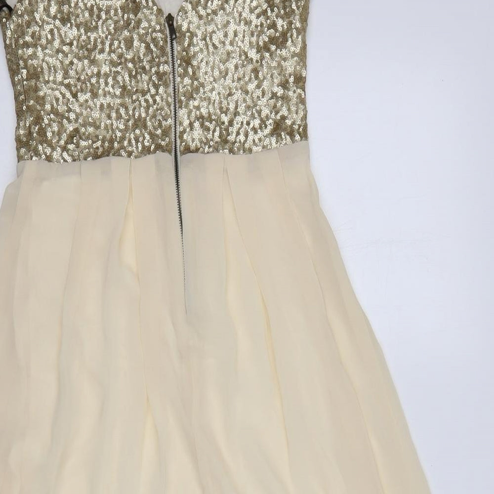 TFNC Womens Gold  Polyester Fit & Flare  Size XS  Round Neck