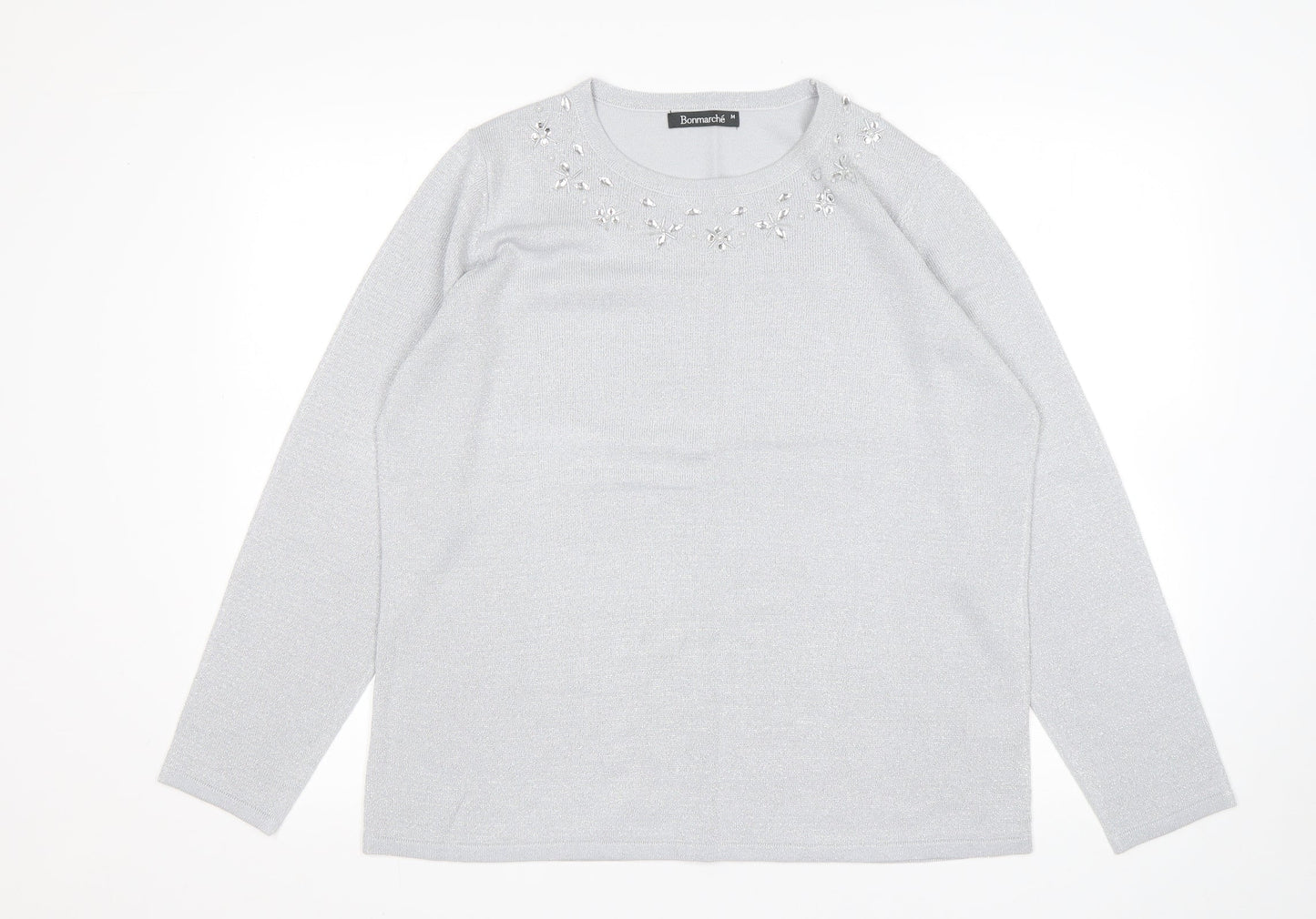 Bonmarché Womens Grey Round Neck  Acrylic Pullover Jumper Size M