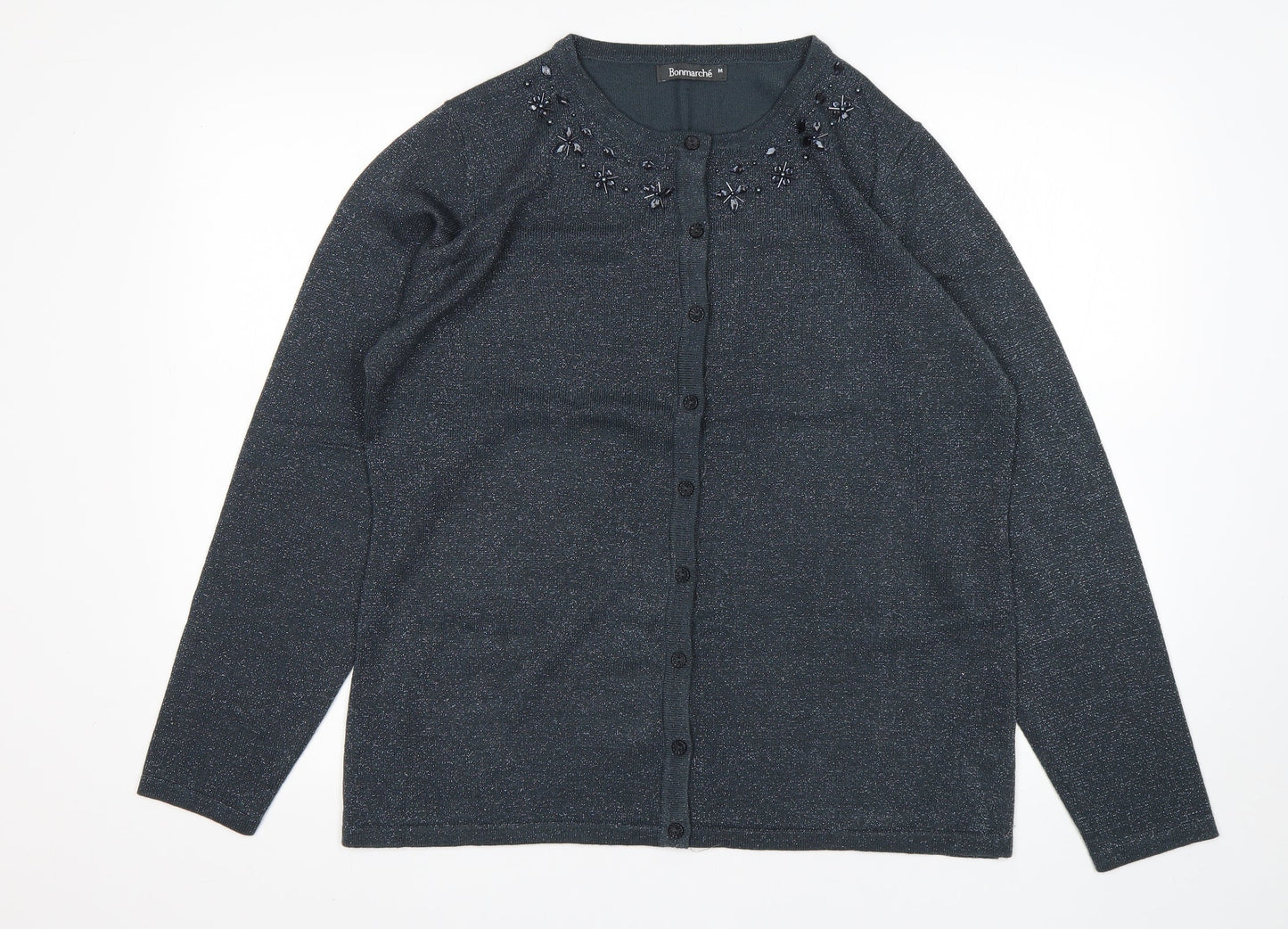 Bonmarché Womens Grey Round Neck  Acrylic Cardigan Jumper Size M