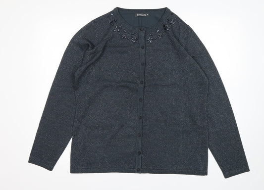 Bonmarché Womens Grey Round Neck  Acrylic Cardigan Jumper Size M