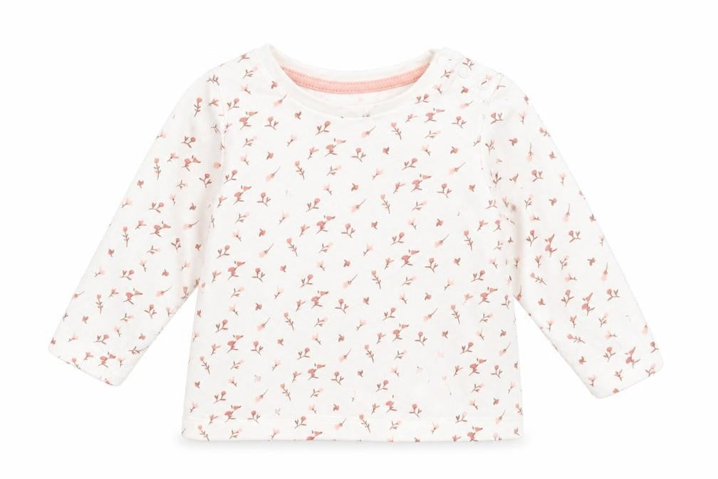 Primark Girls Ivory Floral Cotton Basic T-Shirt Size 6-9 Months Round Neck