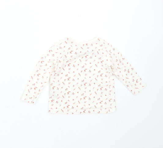 Primark Girls Ivory Floral Cotton Basic T-Shirt Size 6-9 Months Round Neck