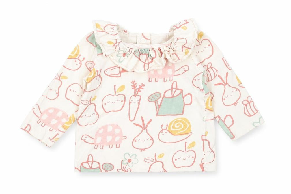 George Girls Ivory  Cotton Basic T-Shirt Size 6-9 Months Round Neck  - Gardening Prints