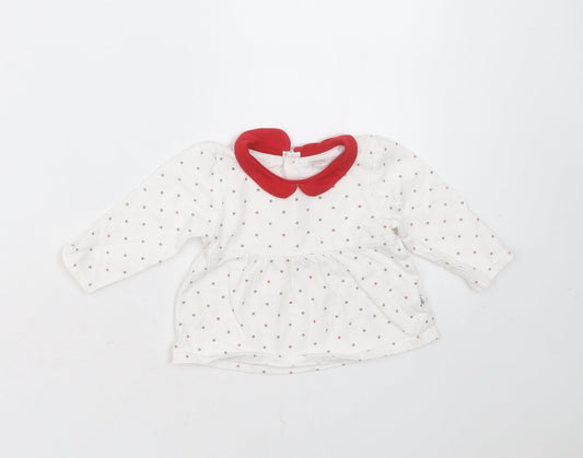 OBAIBI Girls White Geometric Cotton Basic T-Shirt Size 12 Months Collared  - snowflakes