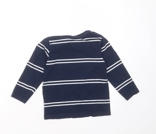 Matalan Boys Blue Striped Cotton Basic T-Shirt Size 6 Years Round Neck