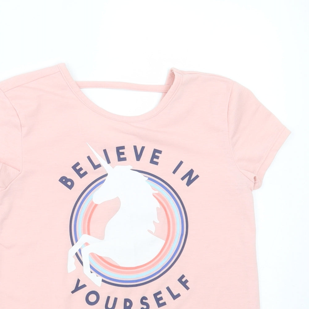 Gap Girls Pink  Polyester Basic T-Shirt Size 8-9 Years Round Neck  - Believe in yourself