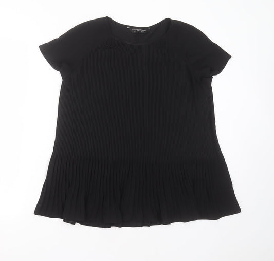 Dorothy Perkins Womens Black Striped Polyester Basic Blouse Size 12 Round Neck - pleated