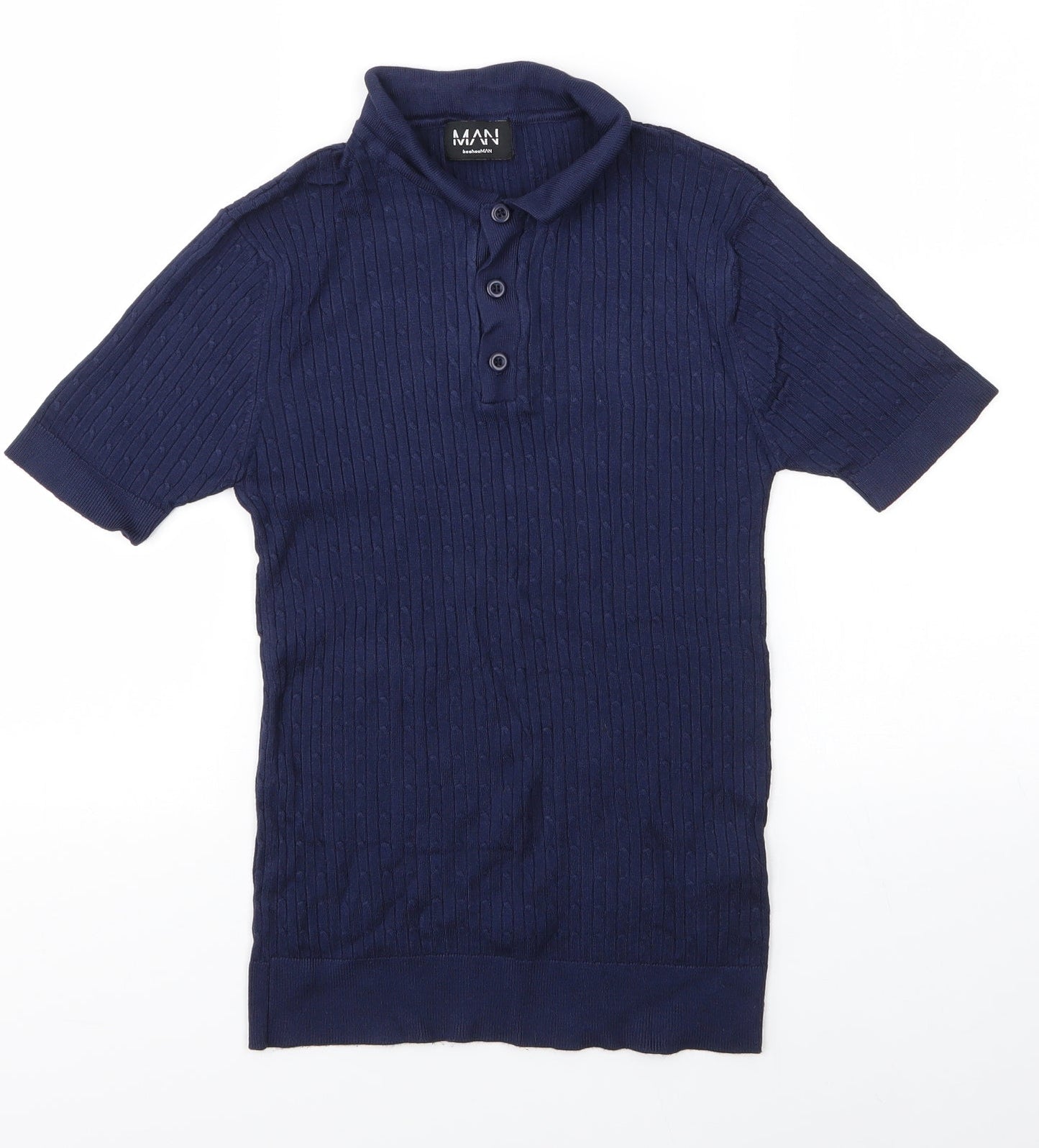 Boohoo MAN Mens Blue Collared  Viscose Pullover Jumper Size S