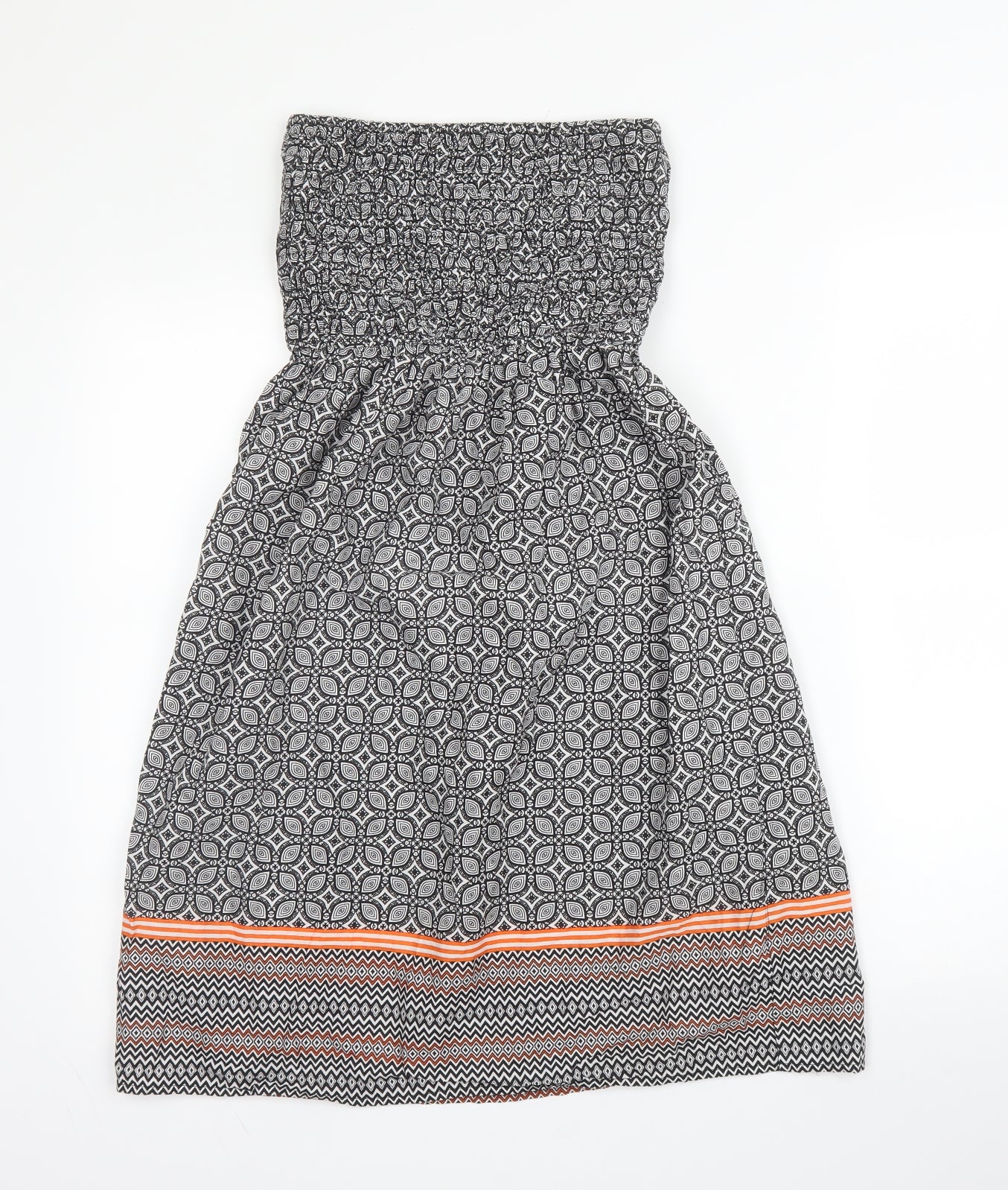 Primark Womens Black Geometric Cotton A-Line  Size 8  Off the Shoulder