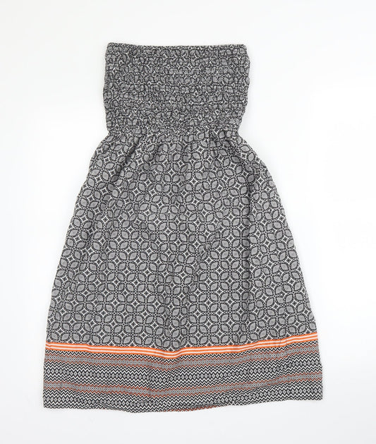 Primark Womens Black Geometric Cotton A-Line  Size 8  Off the Shoulder