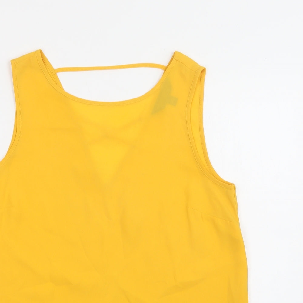 Dorothy Perkins Womens Yellow  Polyester Basic Blouse Size 10 Round Neck