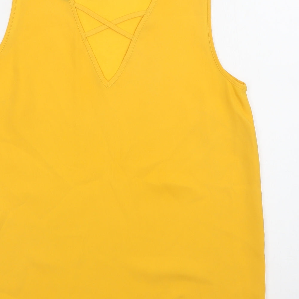 Dorothy Perkins Womens Yellow  Polyester Basic Blouse Size 10 Round Neck