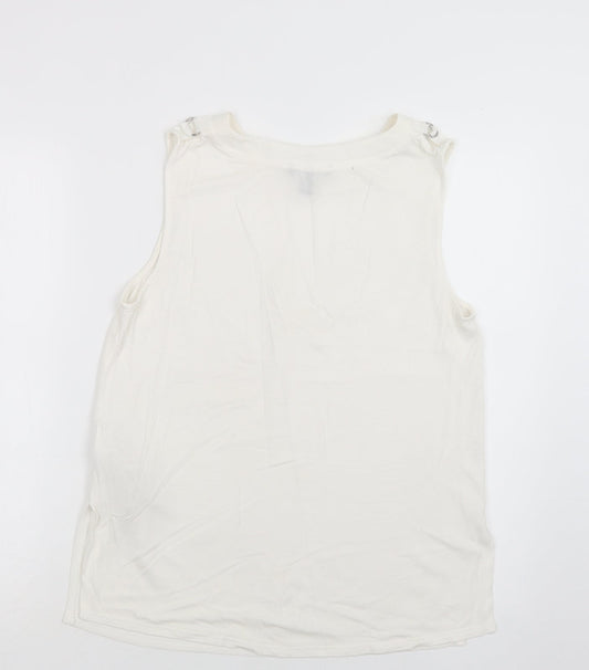 New Look Womens White  Polyester Basic Blouse Size 10 Round Neck