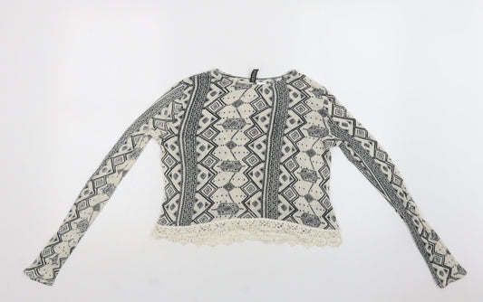 H&M Womens Beige Crew Neck Geometric Viscose Pullover Jumper Size XS   - Lace Detail