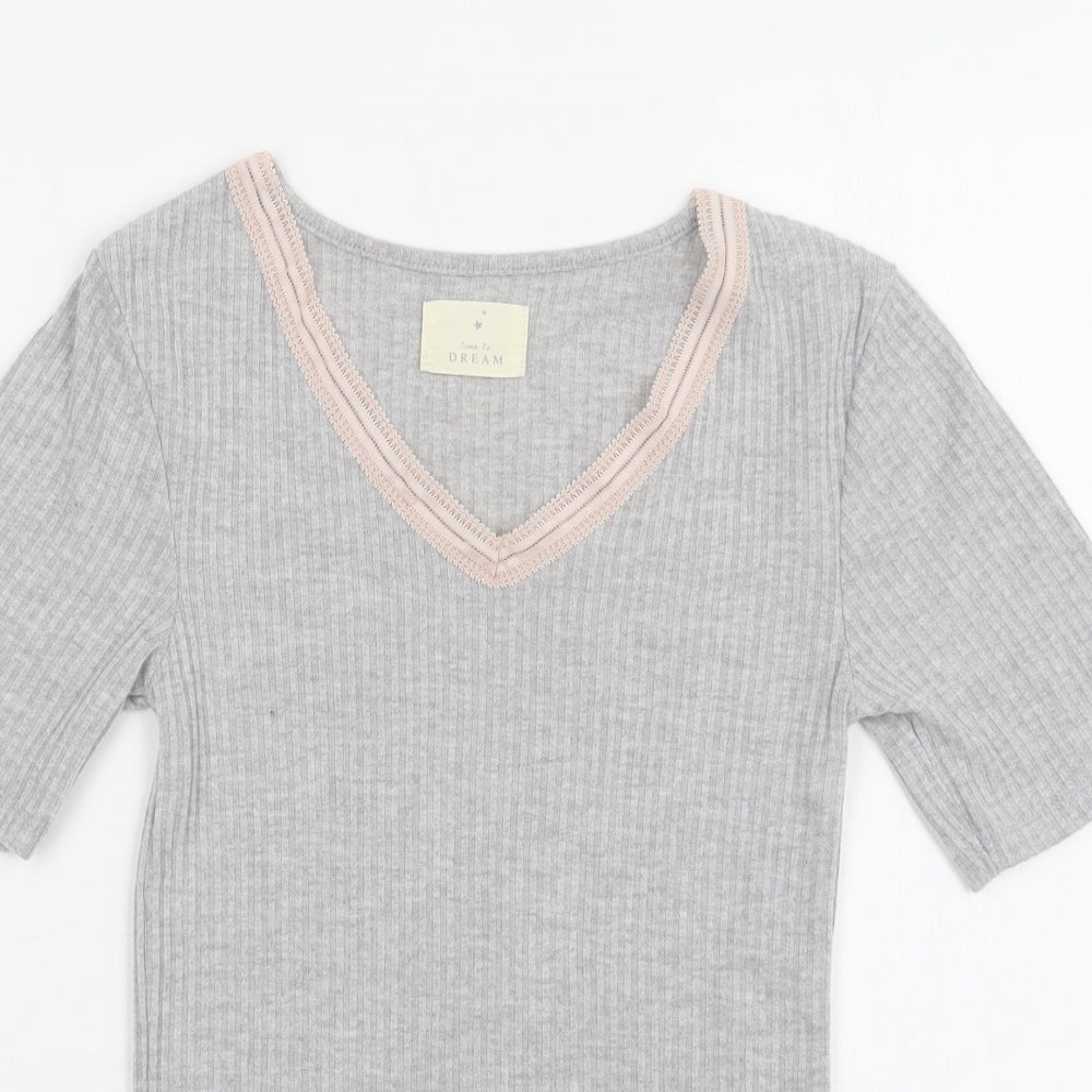Matalan Womens Grey Solid Polyester Top Pyjama Top Size 8   - Lace Detail