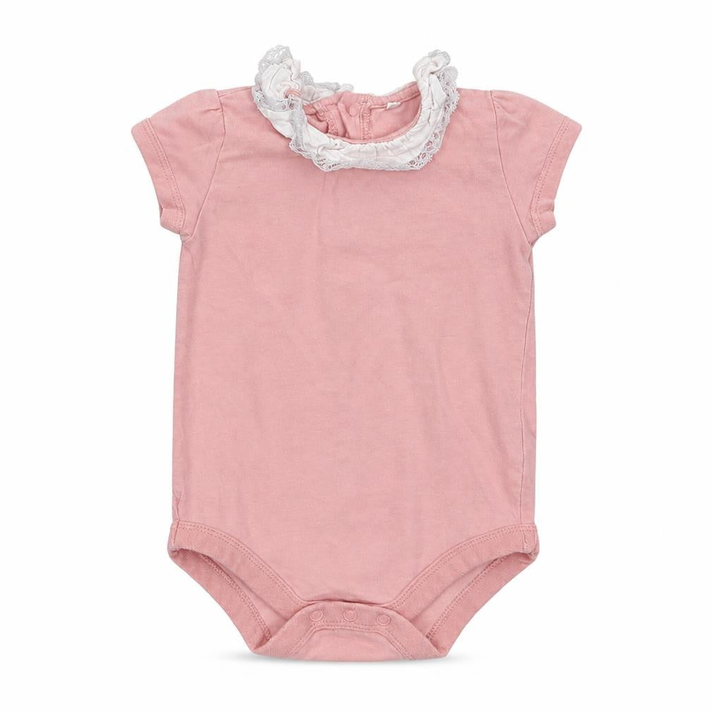 TU Baby Pink  Cotton Romper One-Piece Size 9-12 Months  Snap - Lace Detail