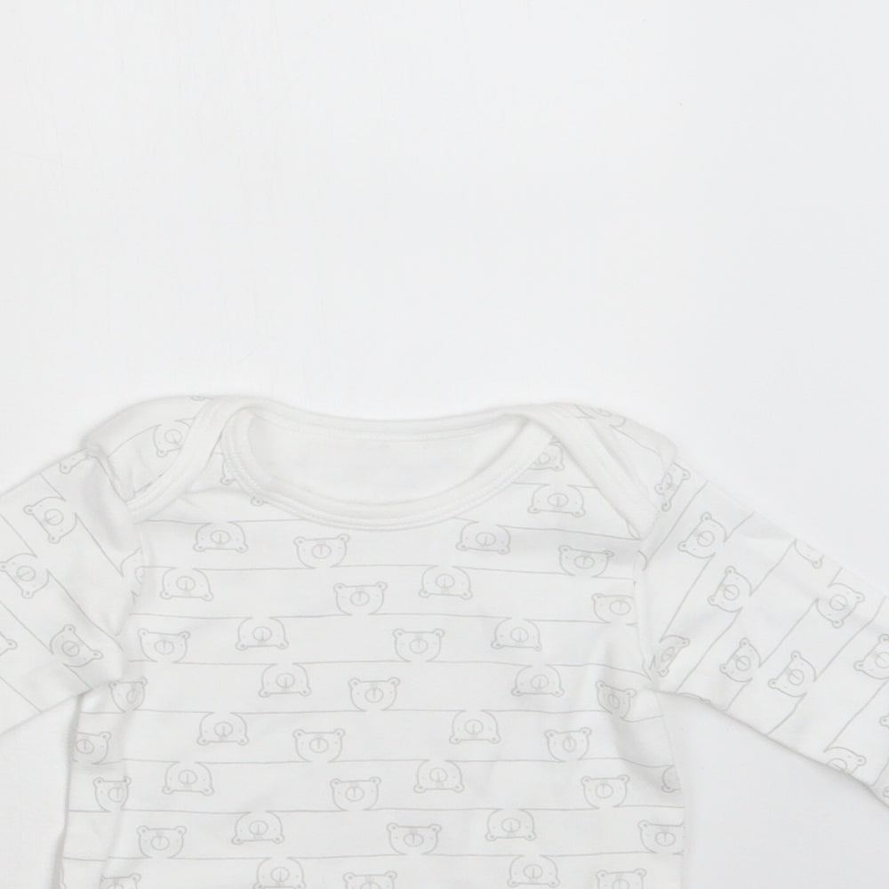 TU Baby White Geometric Cotton Romper One-Piece Size 9-12 Months  Snap - Teddy Print