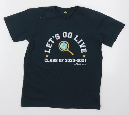 Rapuni Boys Blue  Cotton Basic T-Shirt Size 9-10 Years Crew Neck Pullover - Let's Go Live Class of 2020-2021 with Maddie and Greg
