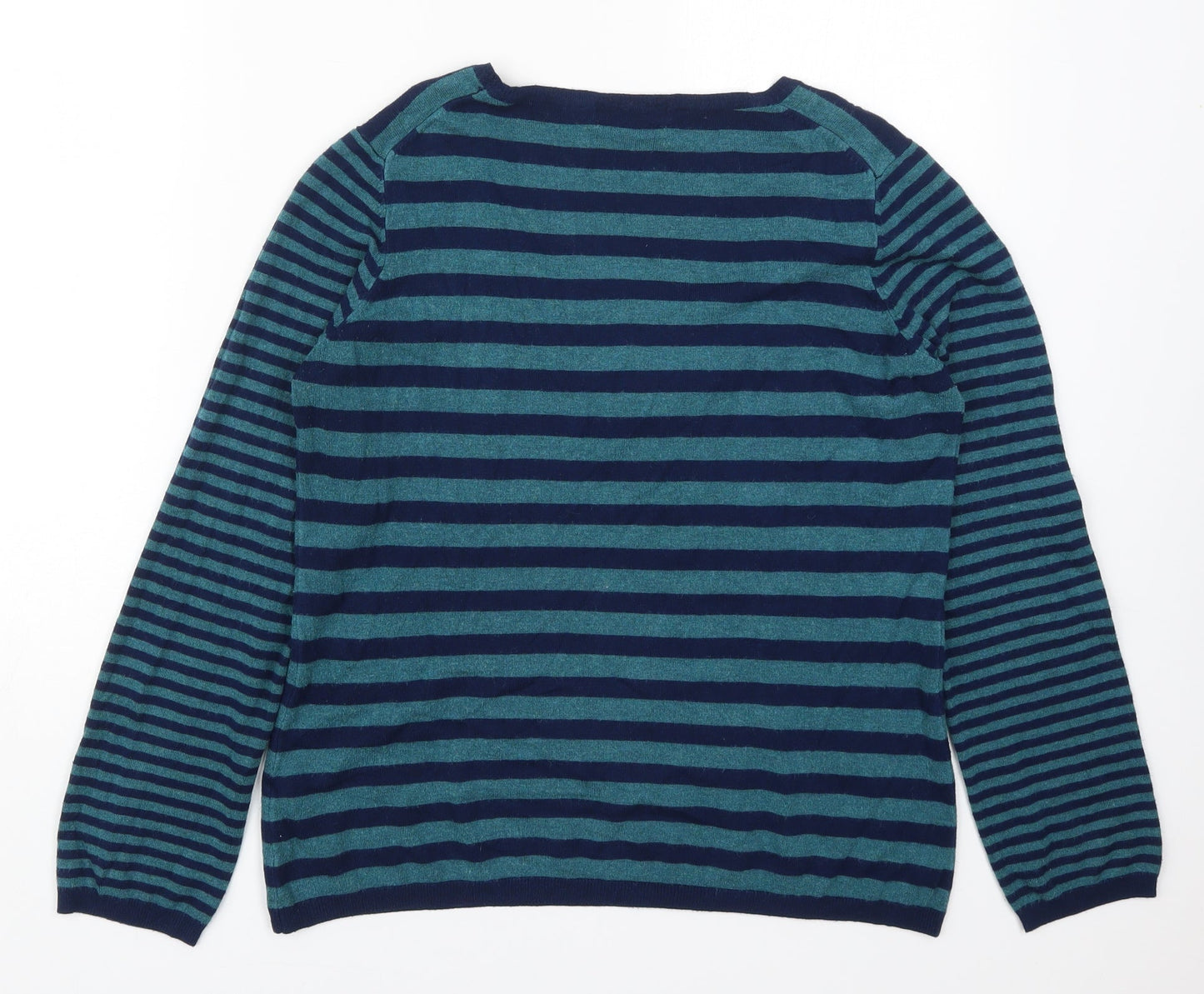 Marks and Spencer Womens Blue Round Neck Striped Viscose Pullover Jumper Size 16