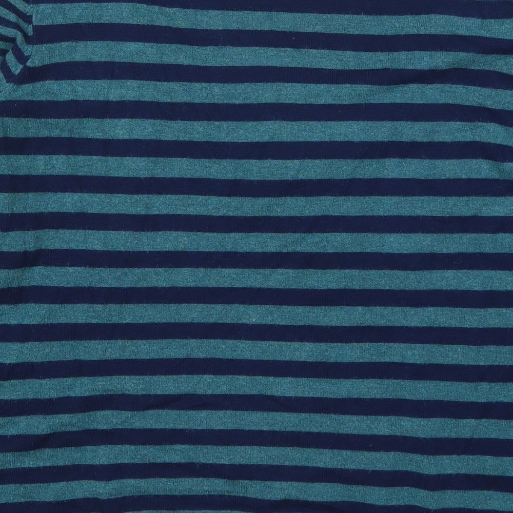 Marks and Spencer Womens Blue Round Neck Striped Viscose Pullover Jumper Size 16