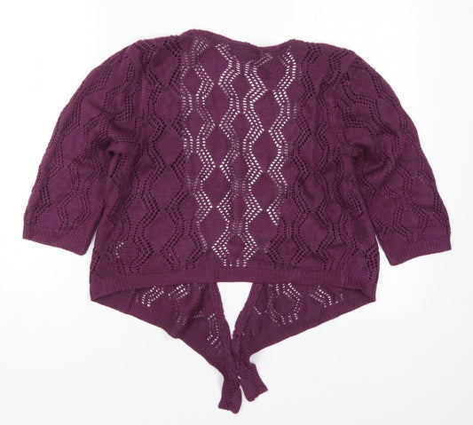 CKM Womens Purple V-Neck  Acrylic Cardigan Jumper Size 14