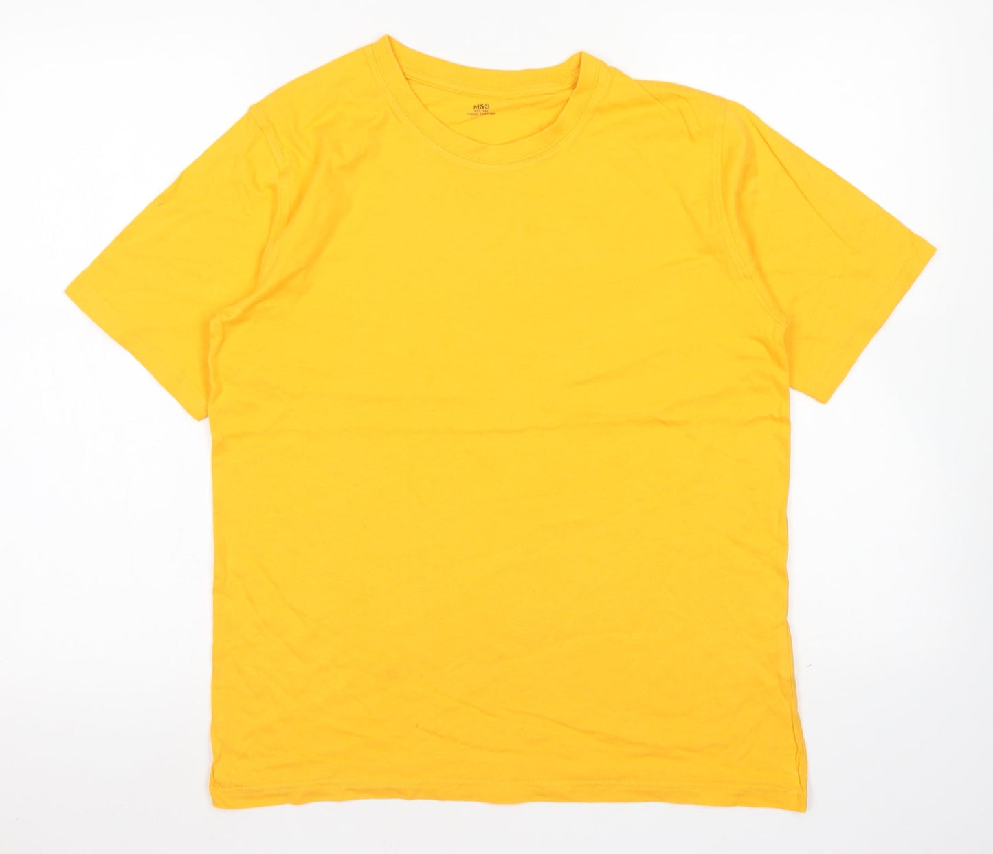 M&S Boys Yellow  Cotton Basic T-Shirt Size 13-14 Years Crew Neck