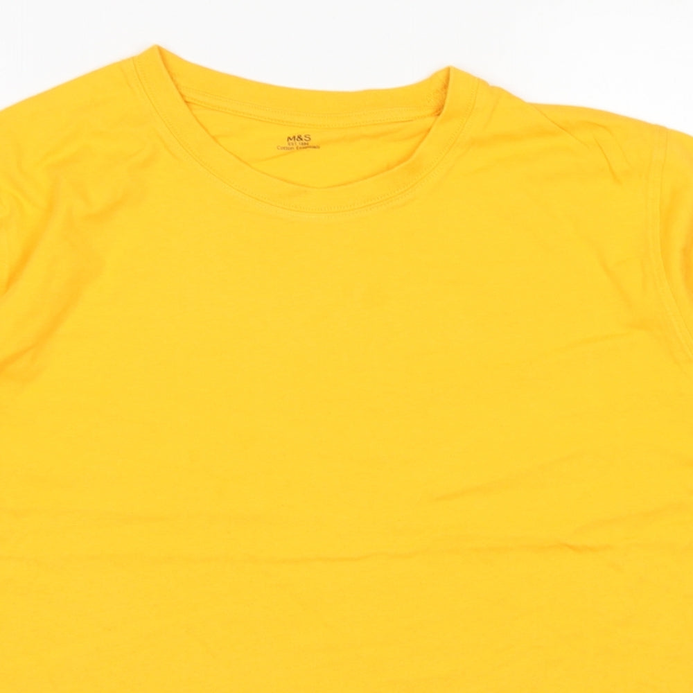 M&S Boys Yellow  Cotton Basic T-Shirt Size 13-14 Years Crew Neck