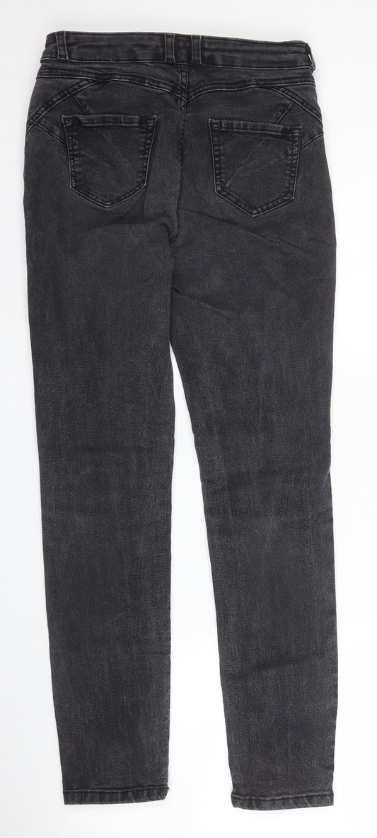 M&S Womens Grey  Cotton Skinny Jeans Size 8 L28 in Slim Zip