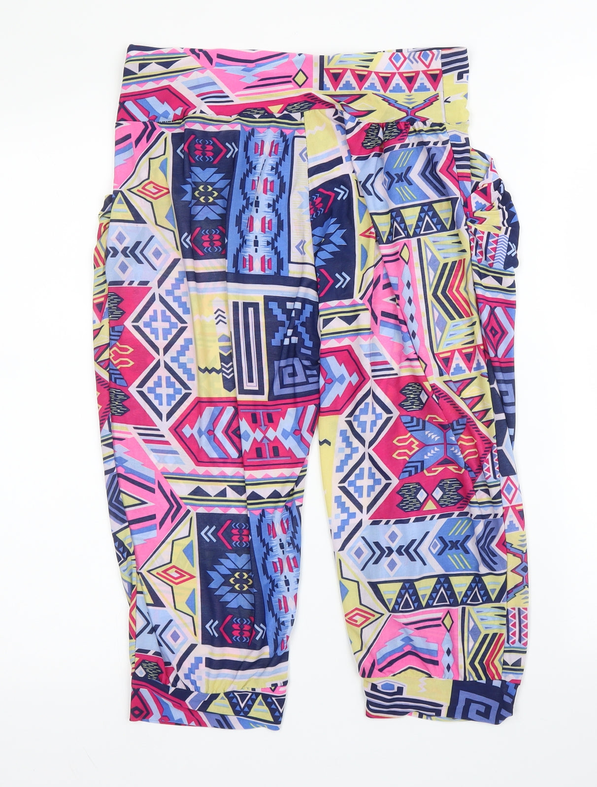 Preworn Womens Pink Geometric Polyester Harem Trousers Size S  Regular