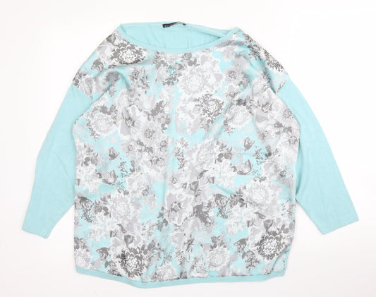 David Emmanuel Womens Blue Round Neck Floral Viscose Pullover Jumper Size M