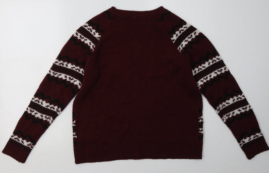New Look Girls Red Geometric Acrylic Pullover Sweatshirt Size 14-15 Years  Pullover