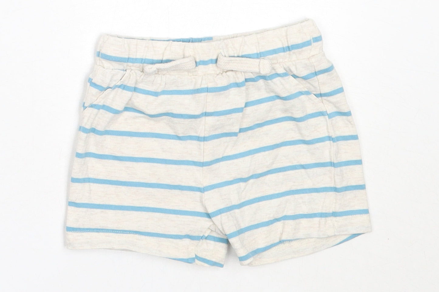 F&F Boys Ivory Striped Cotton Cropped Trousers Size 6-9 Months   - shorts