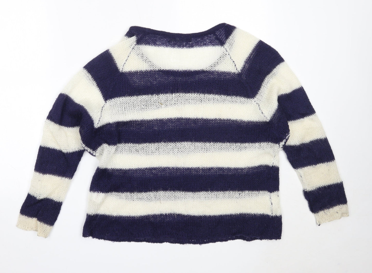Internacionale Womens Blue Round Neck Striped Acrylic Pullover Jumper Size 14