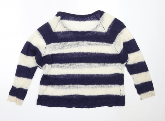 Internacionale Womens Blue Round Neck Striped Acrylic Pullover Jumper Size 14