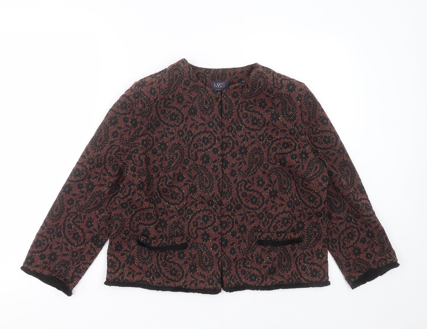 Marks and Spencer Womens Red Round Neck Floral Polyester Cardigan Jumper Size 14