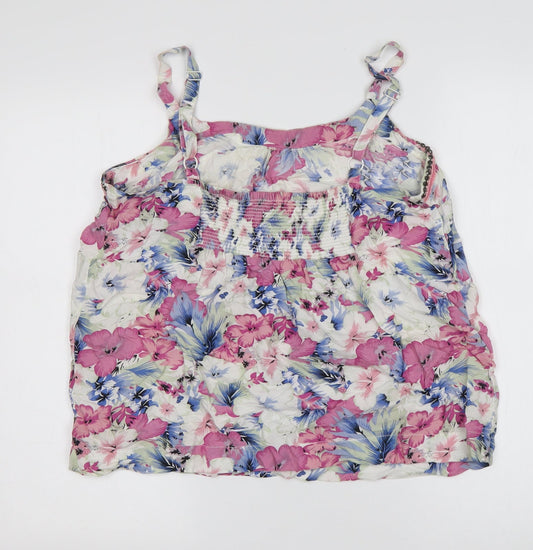 M&Co Womens Multicoloured Floral Viscose Basic Tank Size 12 Round Neck