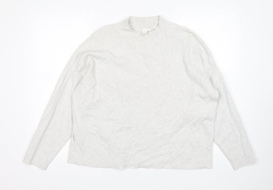 H&M Womens Grey Mock Neck  Cotton Pullover Jumper Size L
